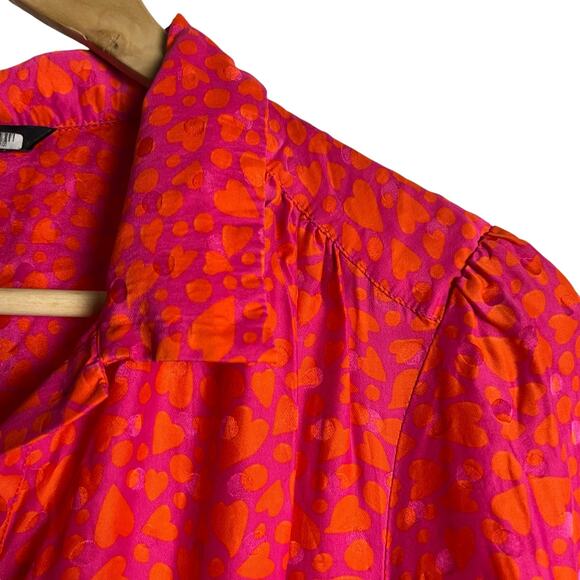 Tara Jarmon Rozenn Pink Heart Collared Shirt Short Sleeve Midi Dress Size 10 - Picture 9 of 16